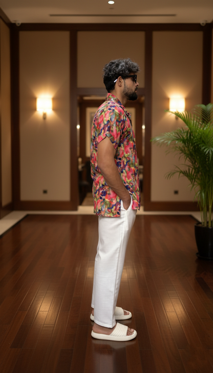 Men Collar Abstract Brushstroke Kurta