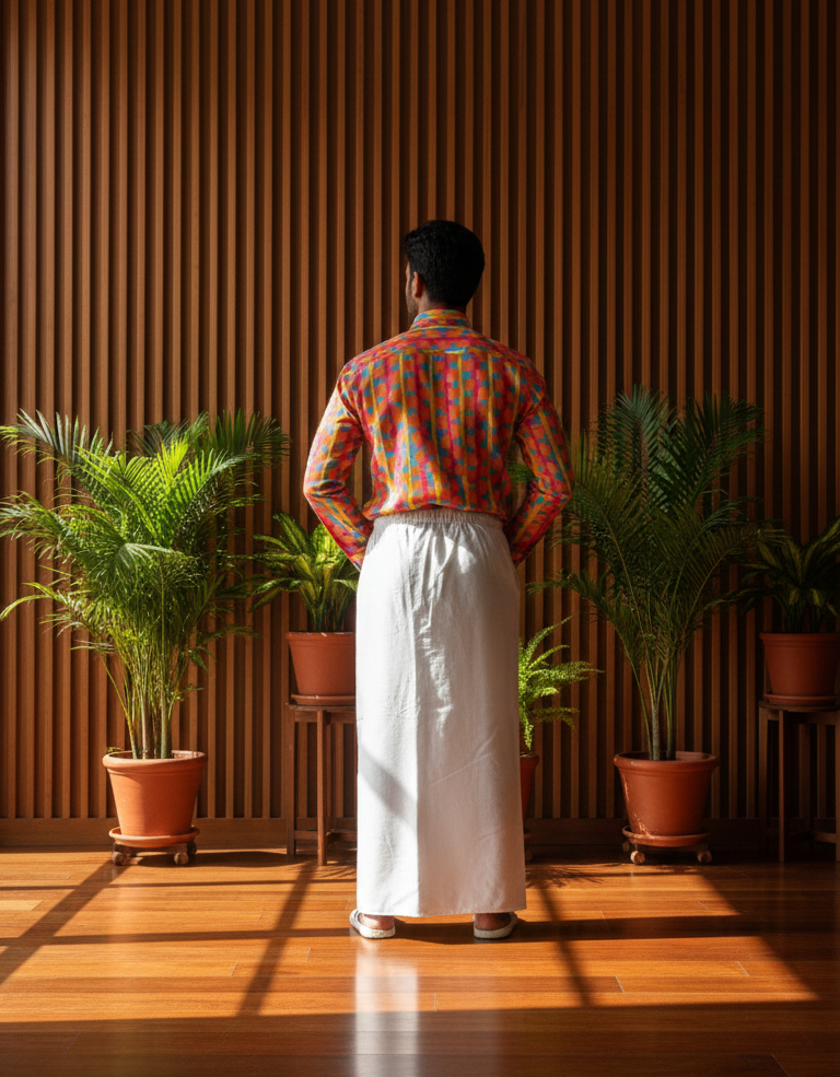 Men Retro Geometric Print Band Collar Kurta