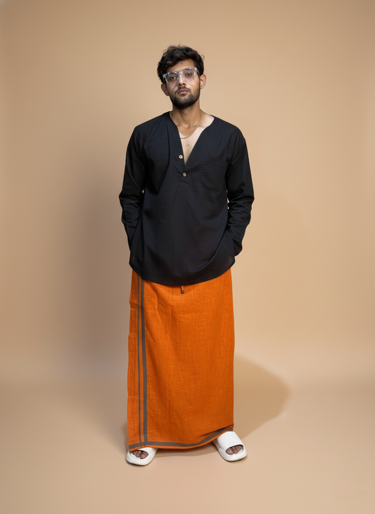 Orange pajamalungi with light green stripes for men's