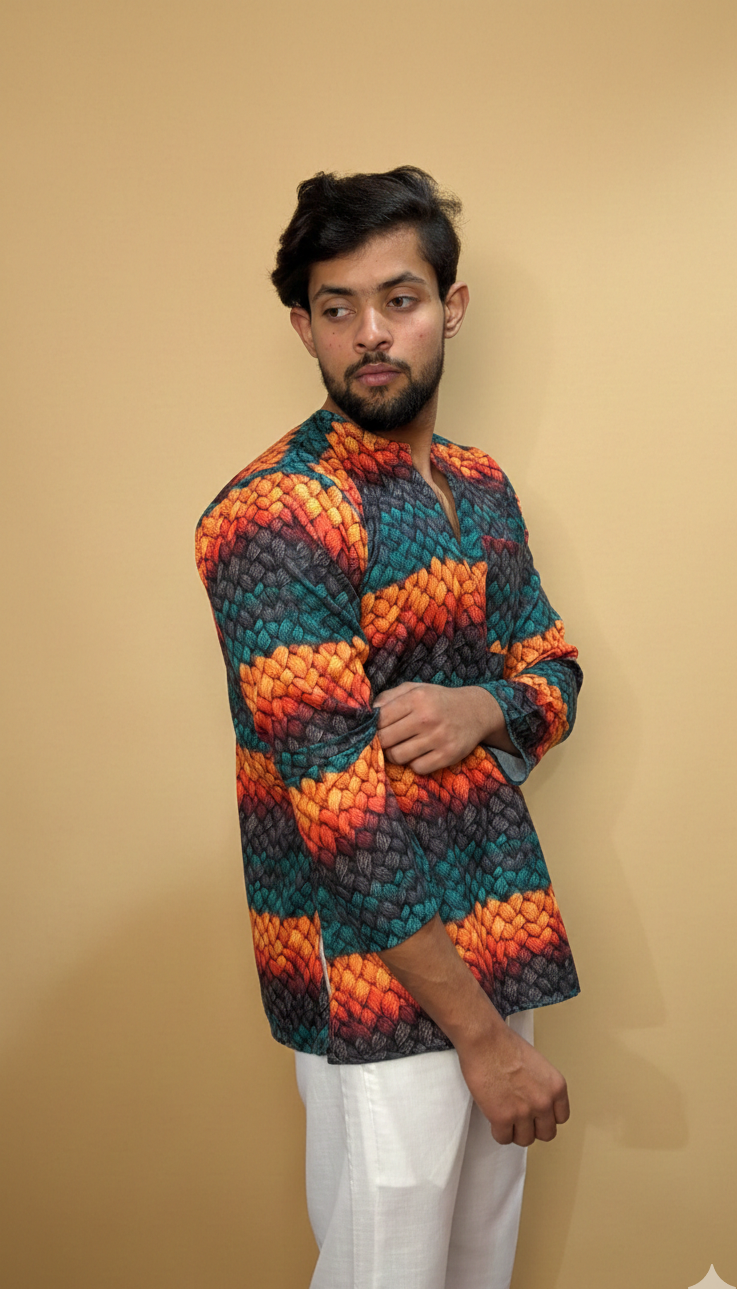 Men’s Multicolor Textured Print Kurta