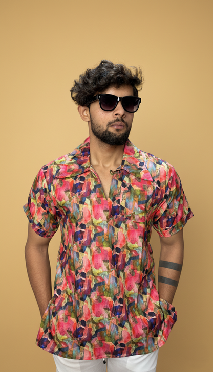 Men Collar Abstract Brushstroke Kurta