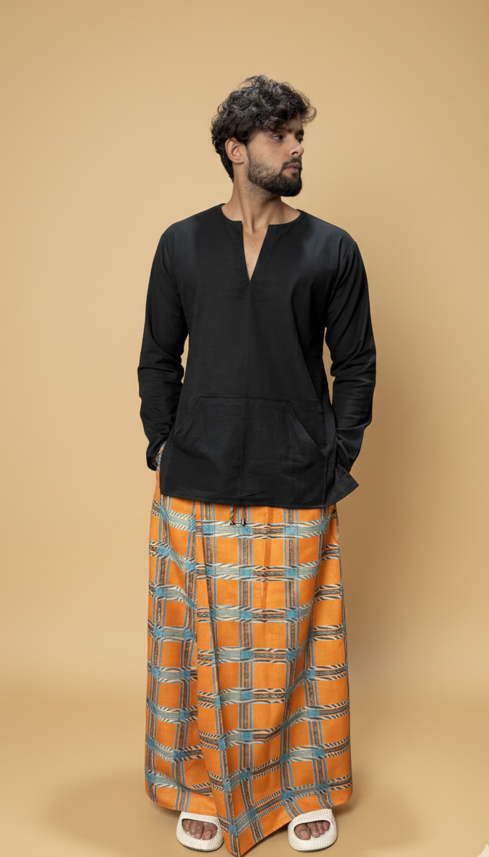 Men Classic Orange&Blue Checked Pajamalungi