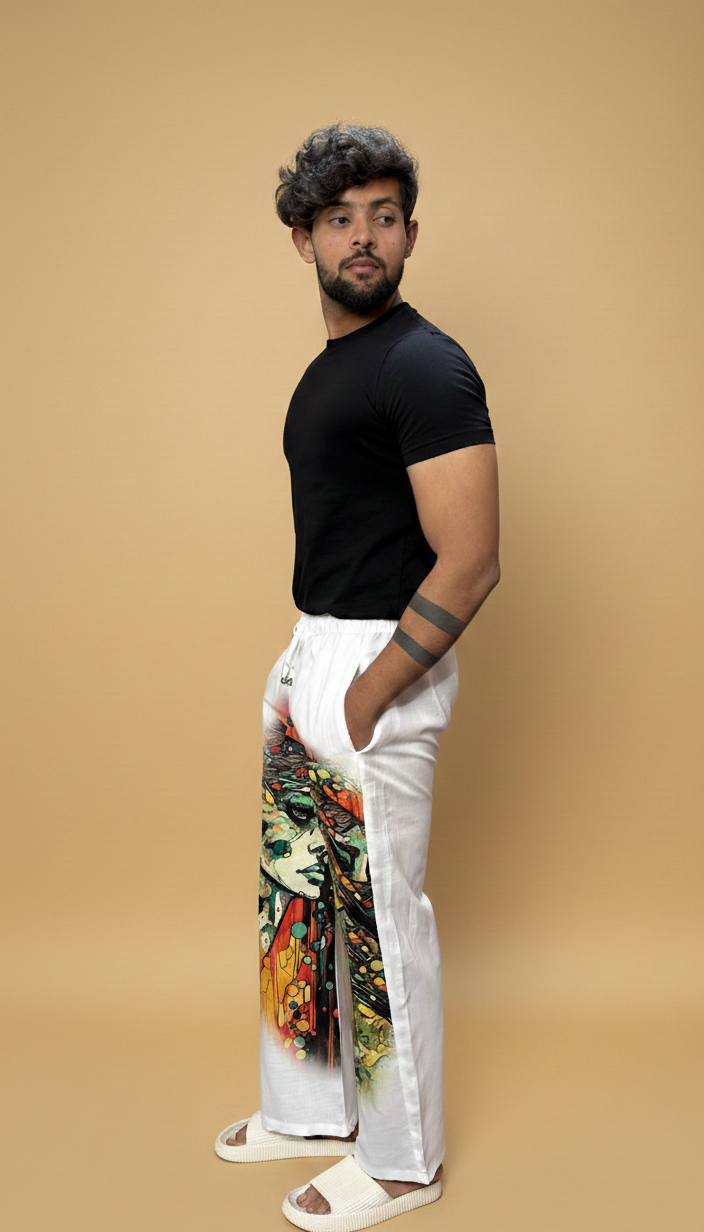 Men White Expression Face Print Pajama