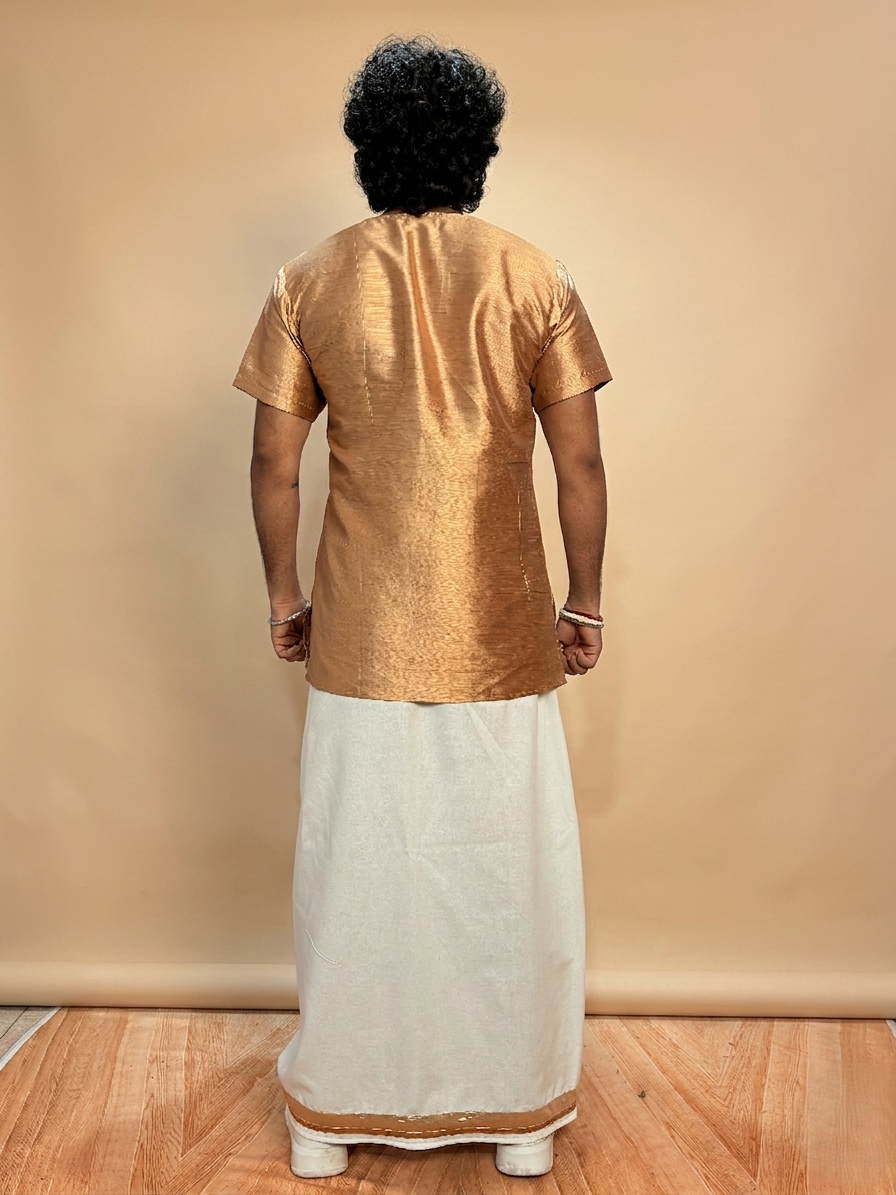 Men White Color With Copper Zari & beige Stripe Pajamalungi