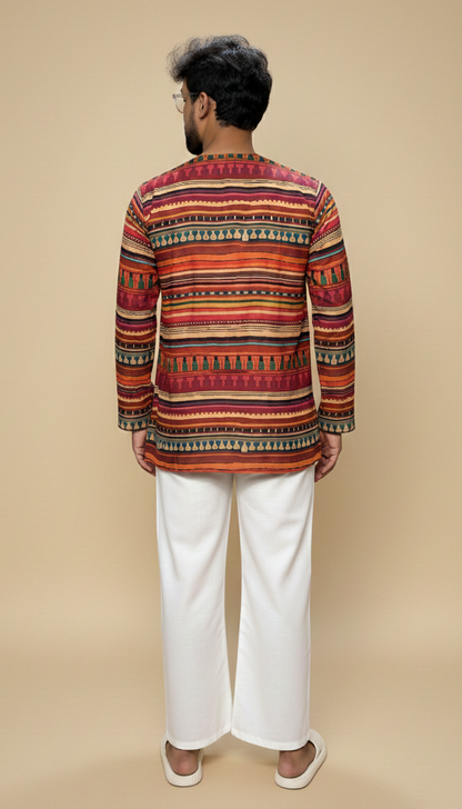 Multicolor Tribal Stripe Print Kurta