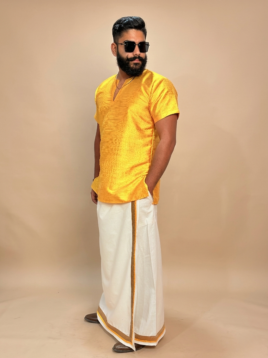 Men White Color With  Copper  & Yellow Stripe Pajamalungi
