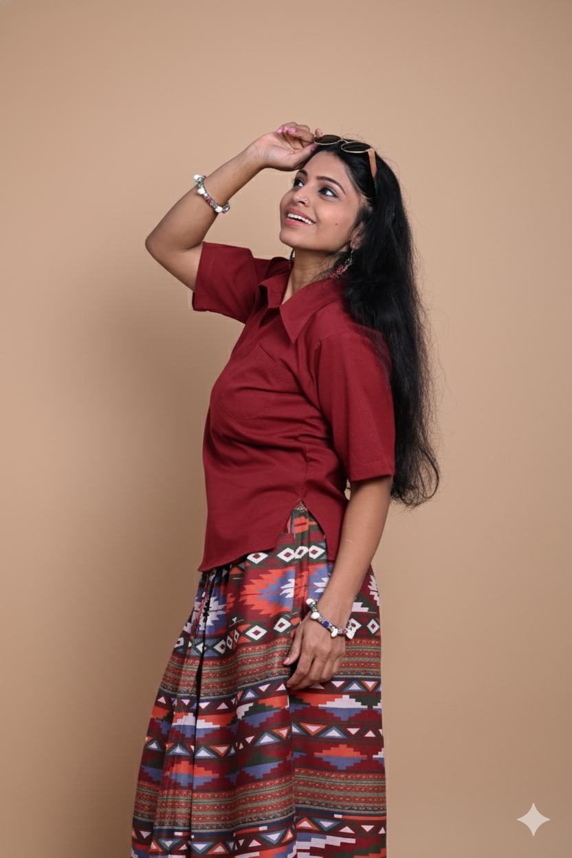 Women Maroon Color Cotton Kurta