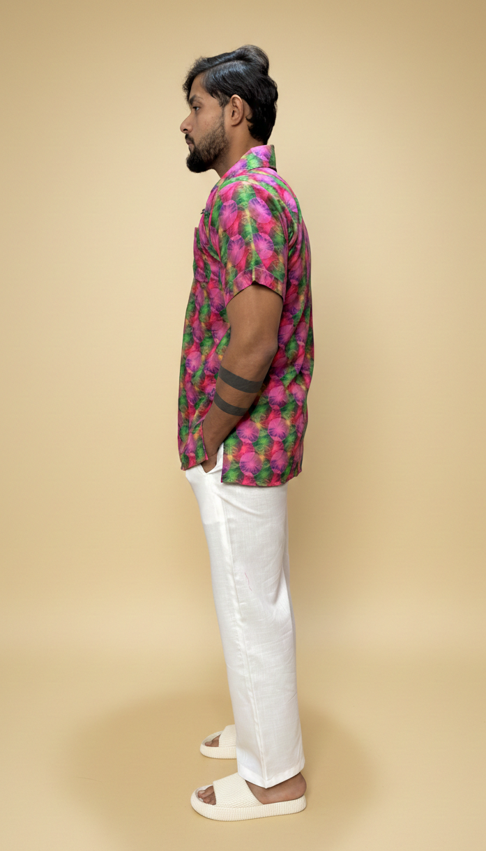 Men Geometric Floral Print Shirt-Collar Kurta