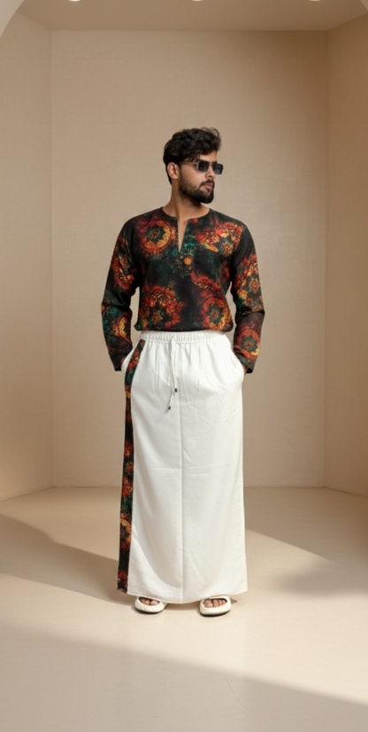 Men’s White Cotton Contrast Stripe Pajamalungi