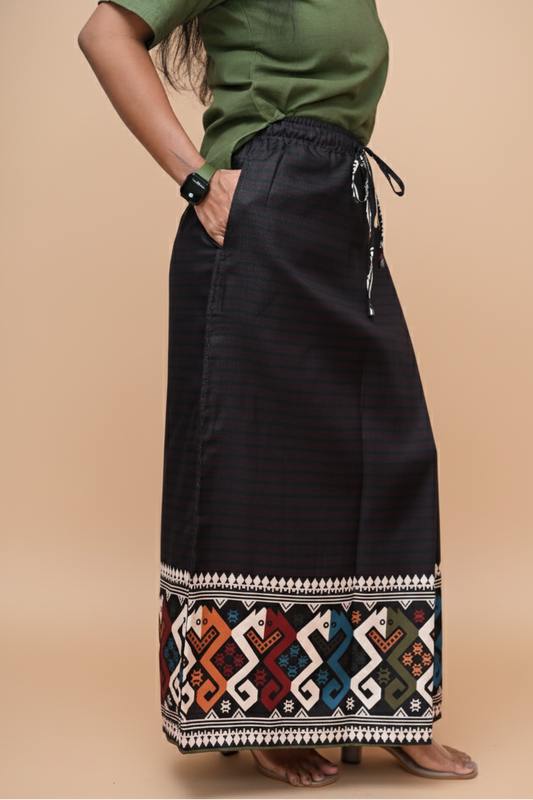 Women Black Tribal Border digital Printed Pajamalungi