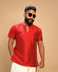 Men Red Colour Mulbery Silkl Kurta.