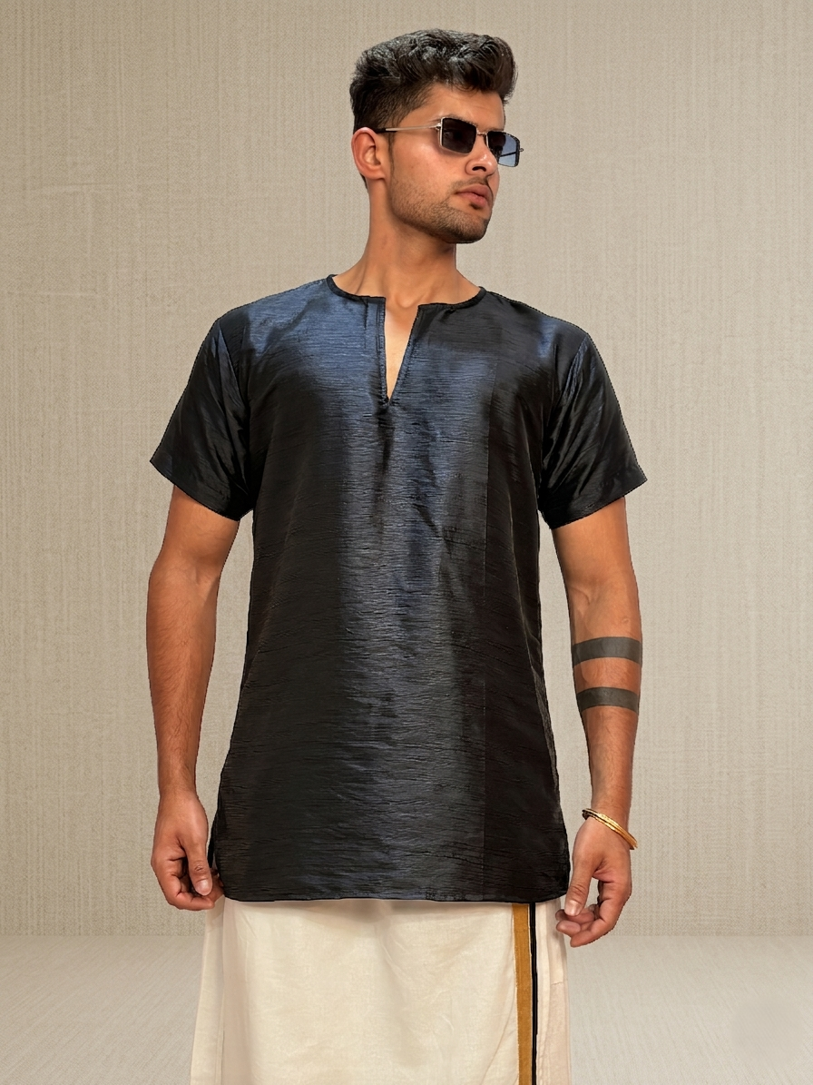 Men Black Colour mulberry Kurta.