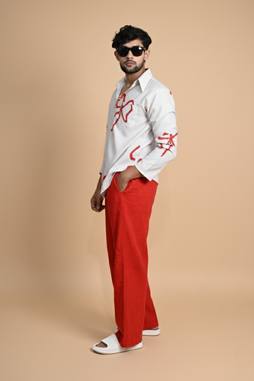 White Hertiage Boho Digital Print Kurta For Men