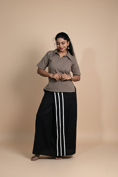 Women Solid White stripes Black Pajamalungi