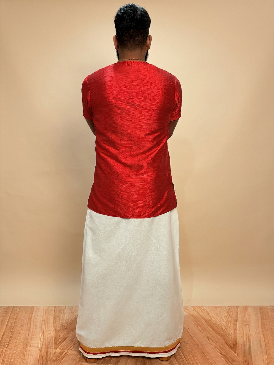 Men White Color With Golden Zari & Red Stripe Pajamalungi
