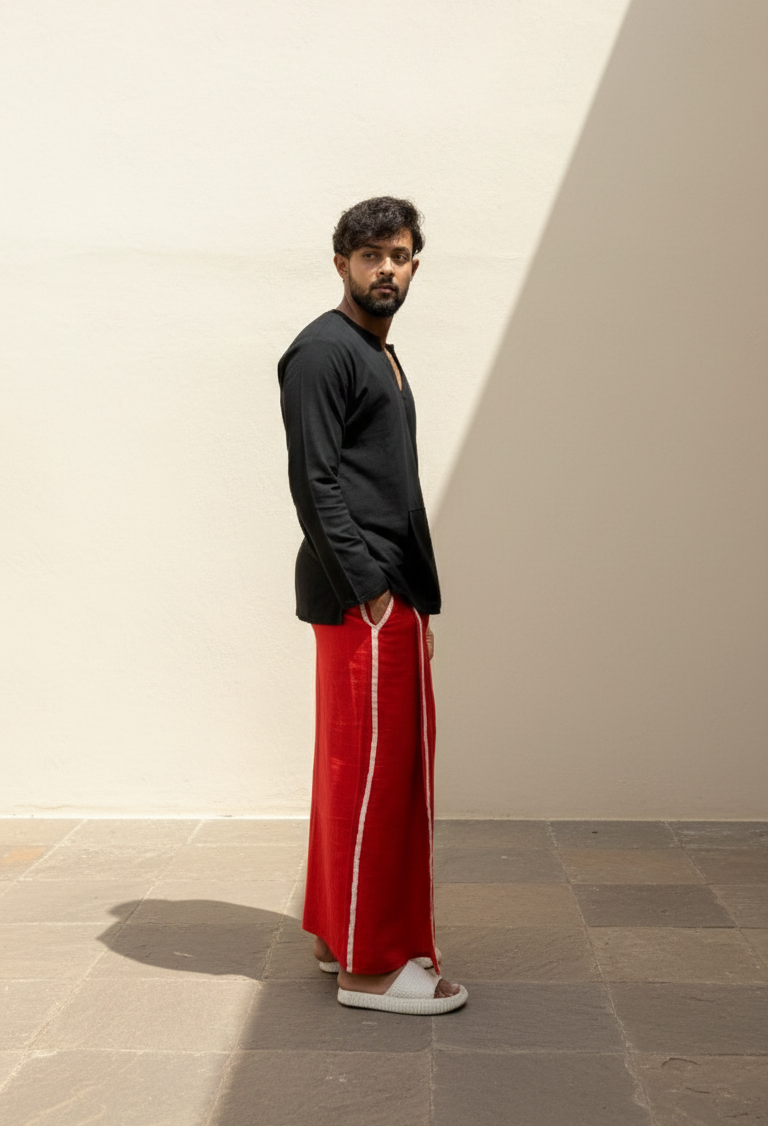 Men's Red Color with Cream stripe Pajamalungi