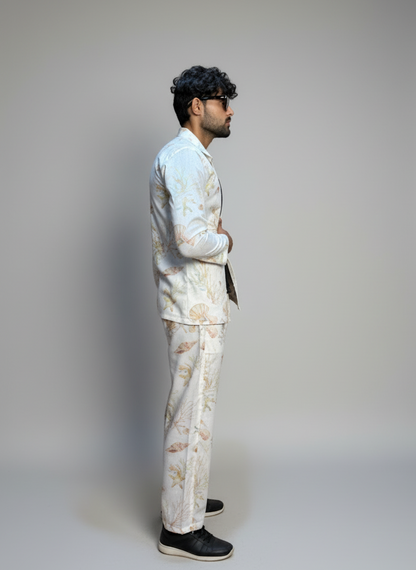 Cream floral Digital printed Blazer for Men's