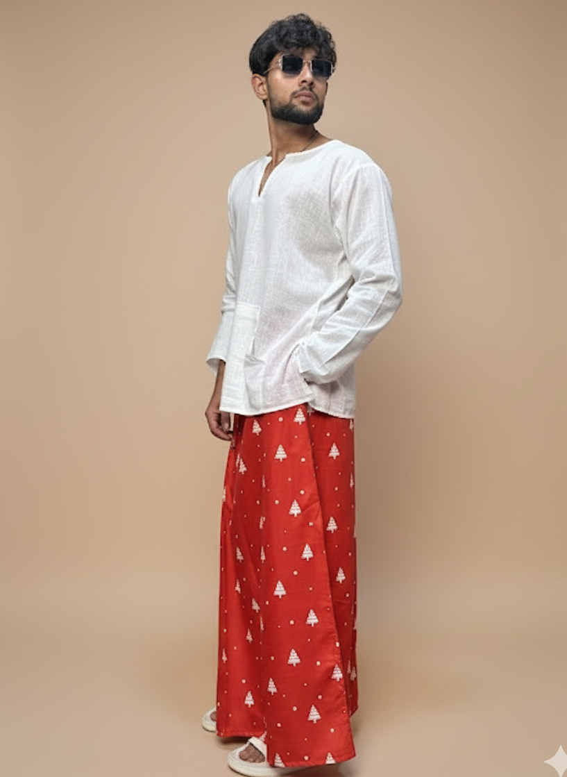 Men Red Christmas-Tree Pattern Pajmalungi