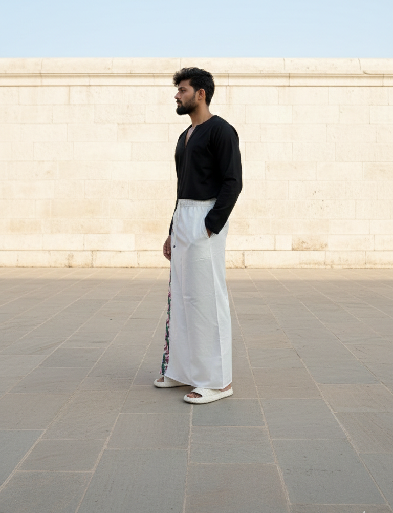 Men's White Tropical Leaf Stripe Pajamalungi