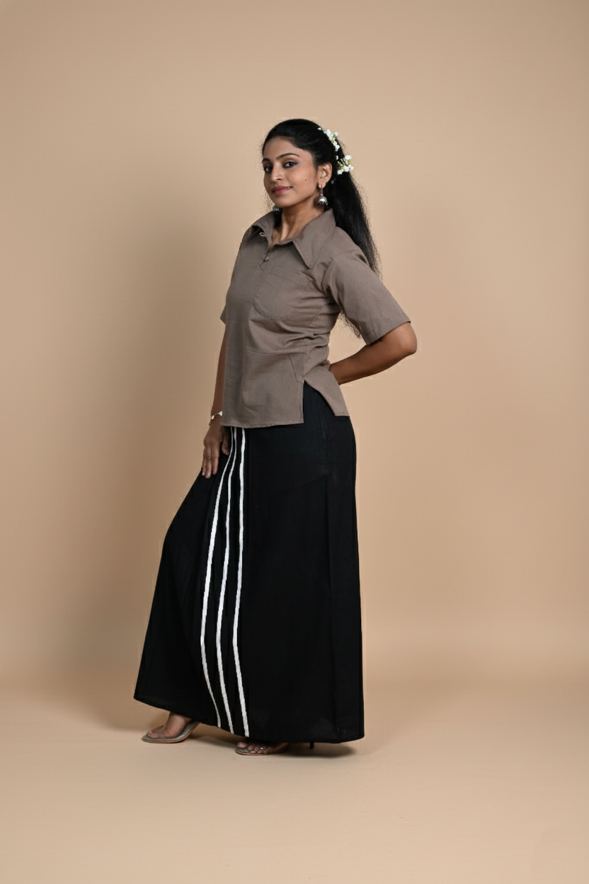 Women Solid White stripes Black Pajamalungi