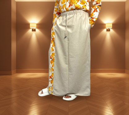Men's Beige Color  With Banana Print Stripe Pajamalungi