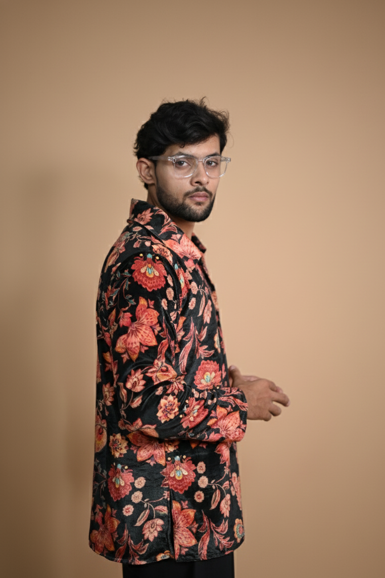 Digital Print Multicolor Velvet Kurta For Men