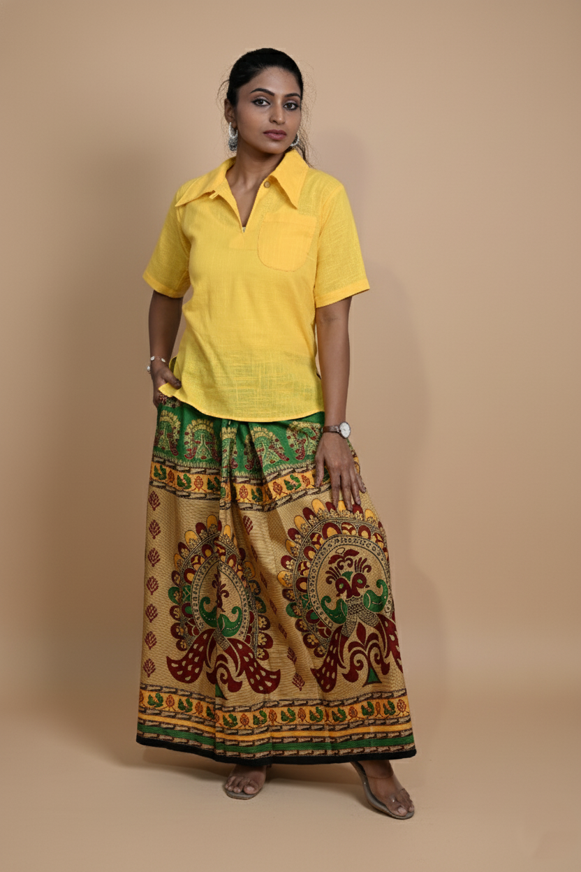 Women Solid Yellow Halfsleeve Kurti