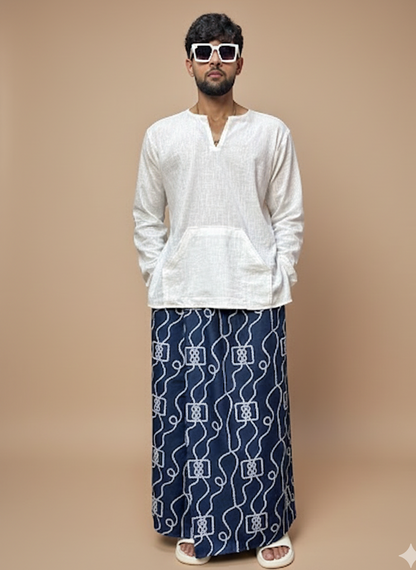 Men Blue Block Print Style Pajamalungi