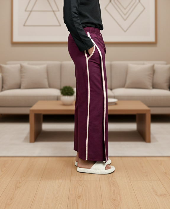 Men's Wine Color With Cream Stripe Pajamalungi