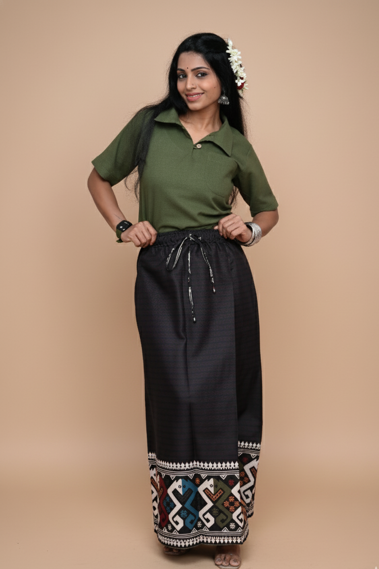 Women Black Tribal Border digital Printed Pajamalungi