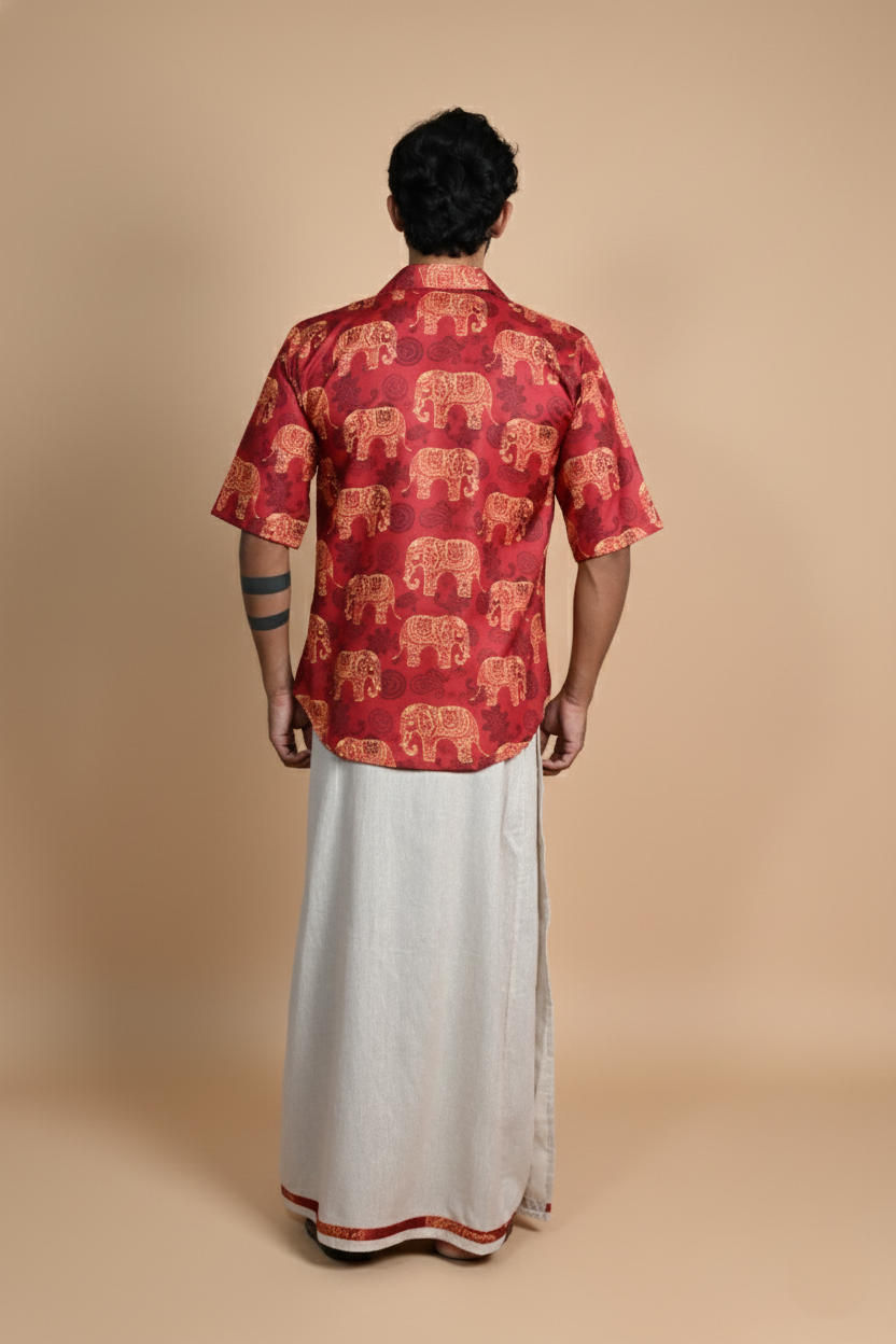 Elephant Digital Print Kurta Shirt For-Men