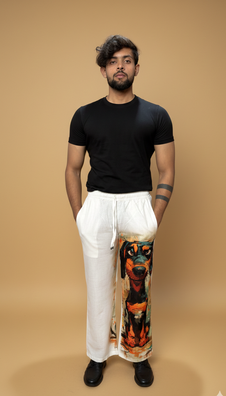 Men White Playfull Pup Pajama