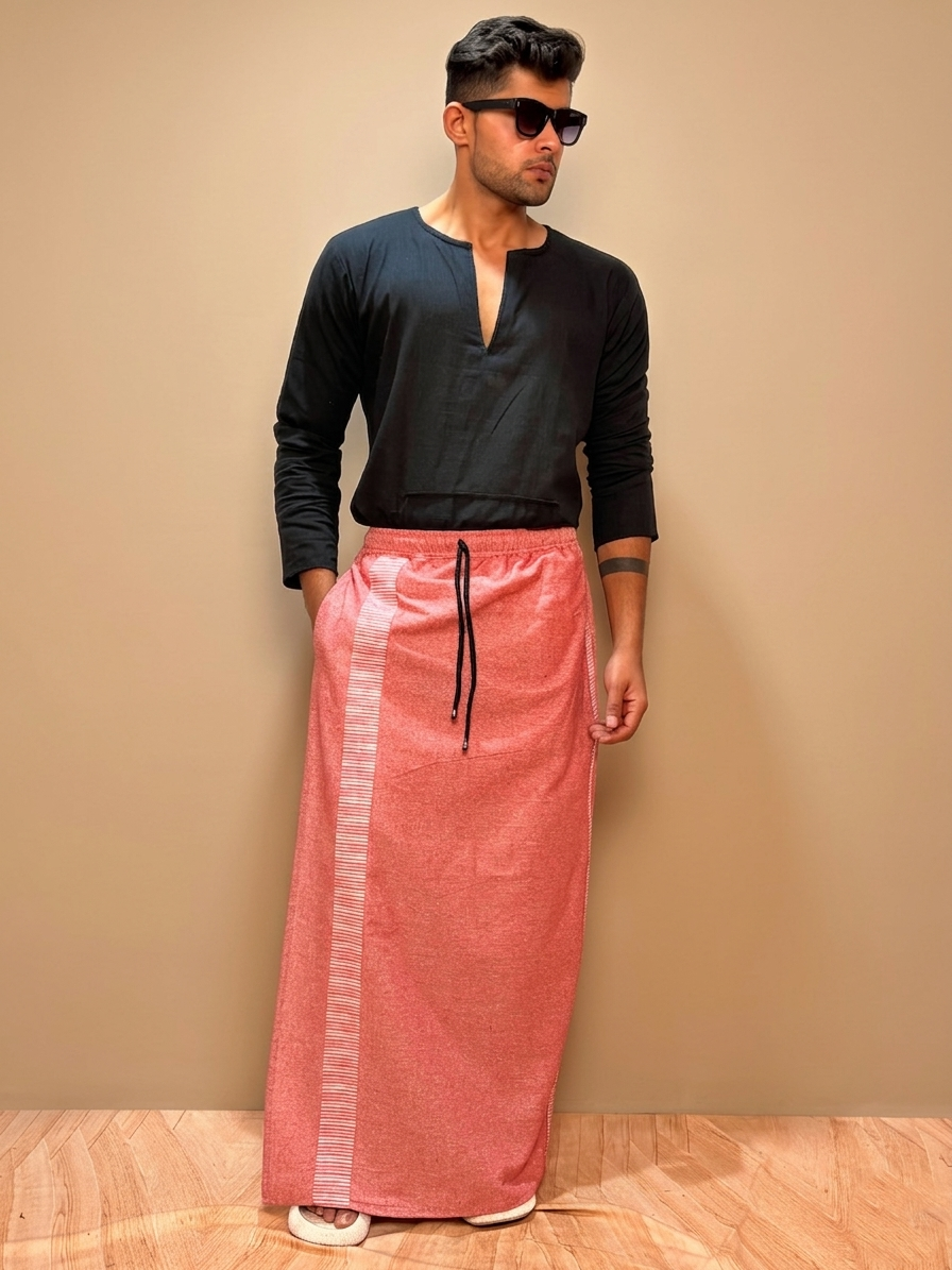 Men Pink Color  With linings  Stripe Pajamalungi