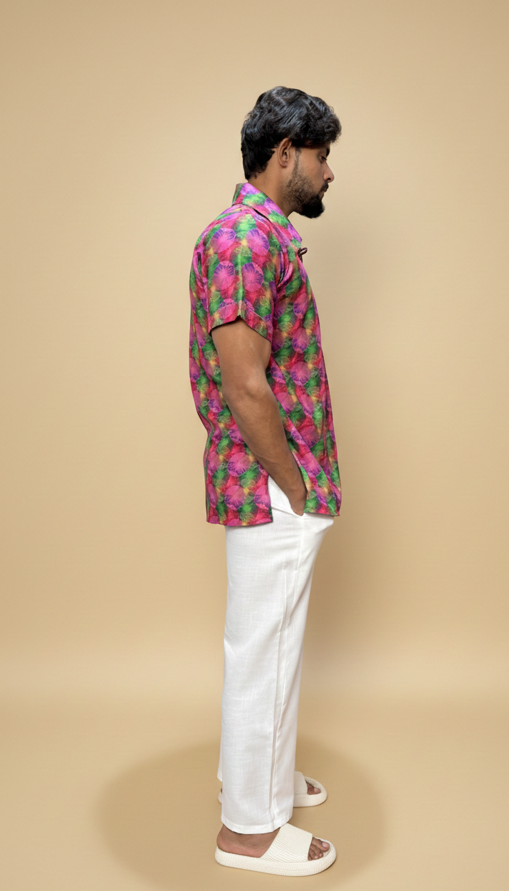 Men Geometric Floral Print Shirt-Collar Kurta
