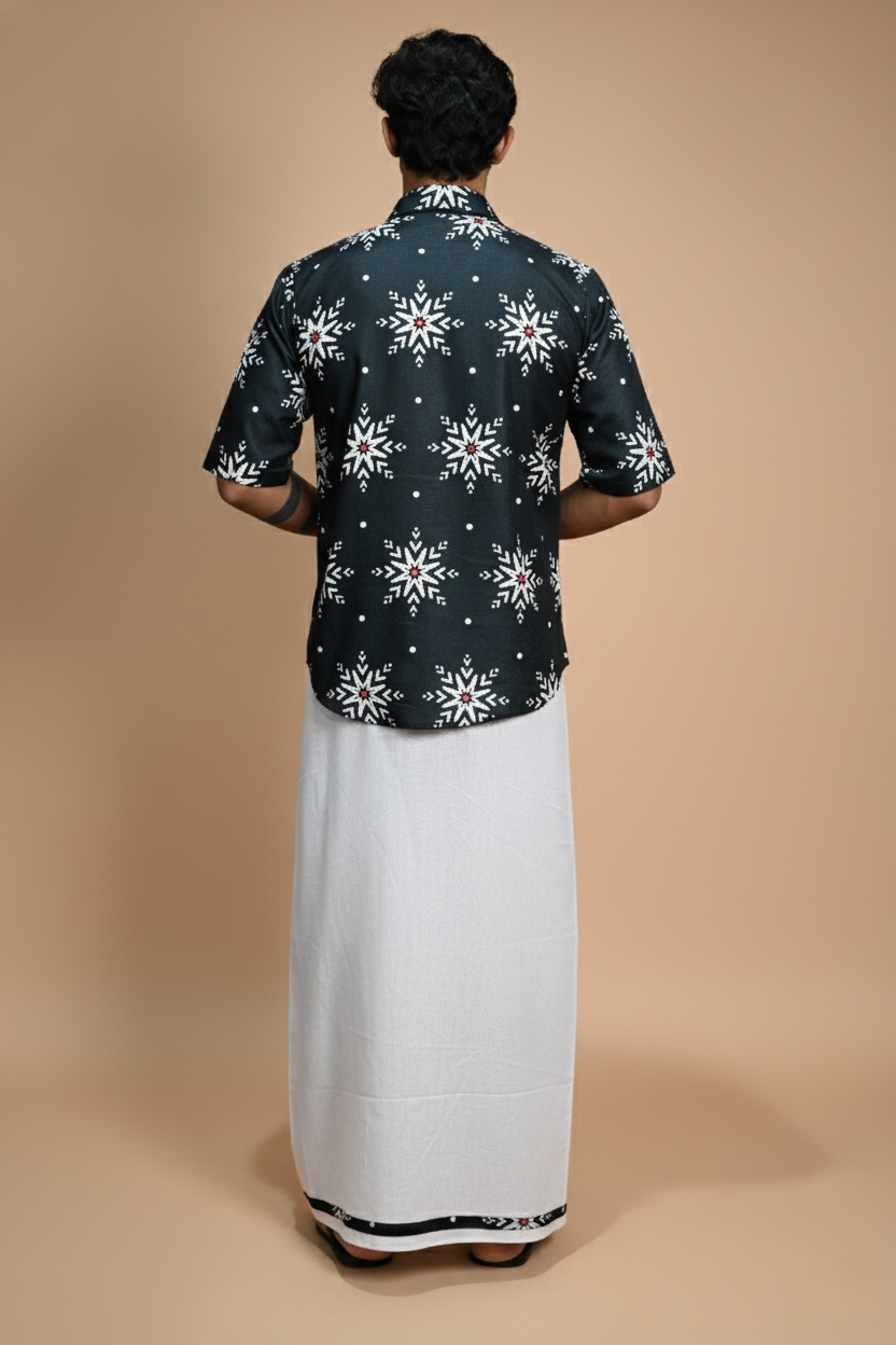Snowflake Charm Digital Print Kurta Shirt For Men's
