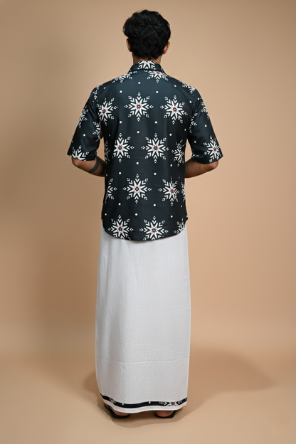 Snowflake Charm Digital Print Kurta Shirt For Men's