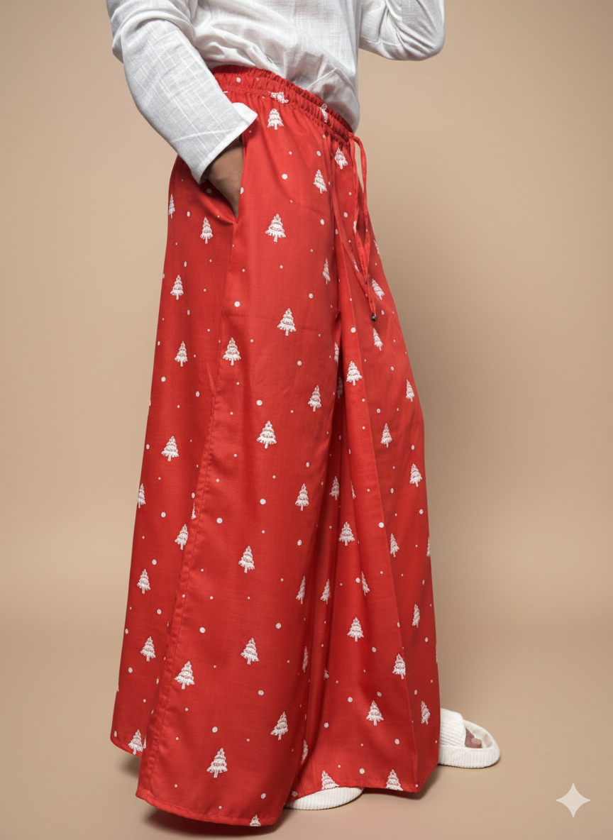 Men Red Christmas-Tree Pattern Pajmalungi