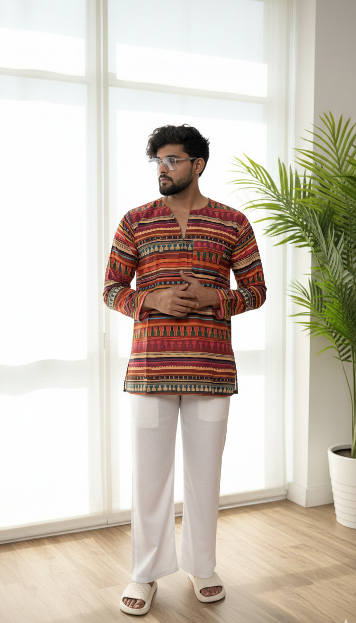 Multicolor Tribal Stripe Print Kurta