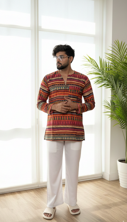 Multicolor Tribal Stripe Print Kurta