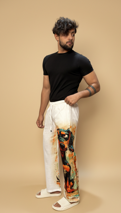 Men White Playfull Pup Pajama