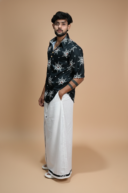 Snowflake Charm Digital Print Kurta Shirt For Men's