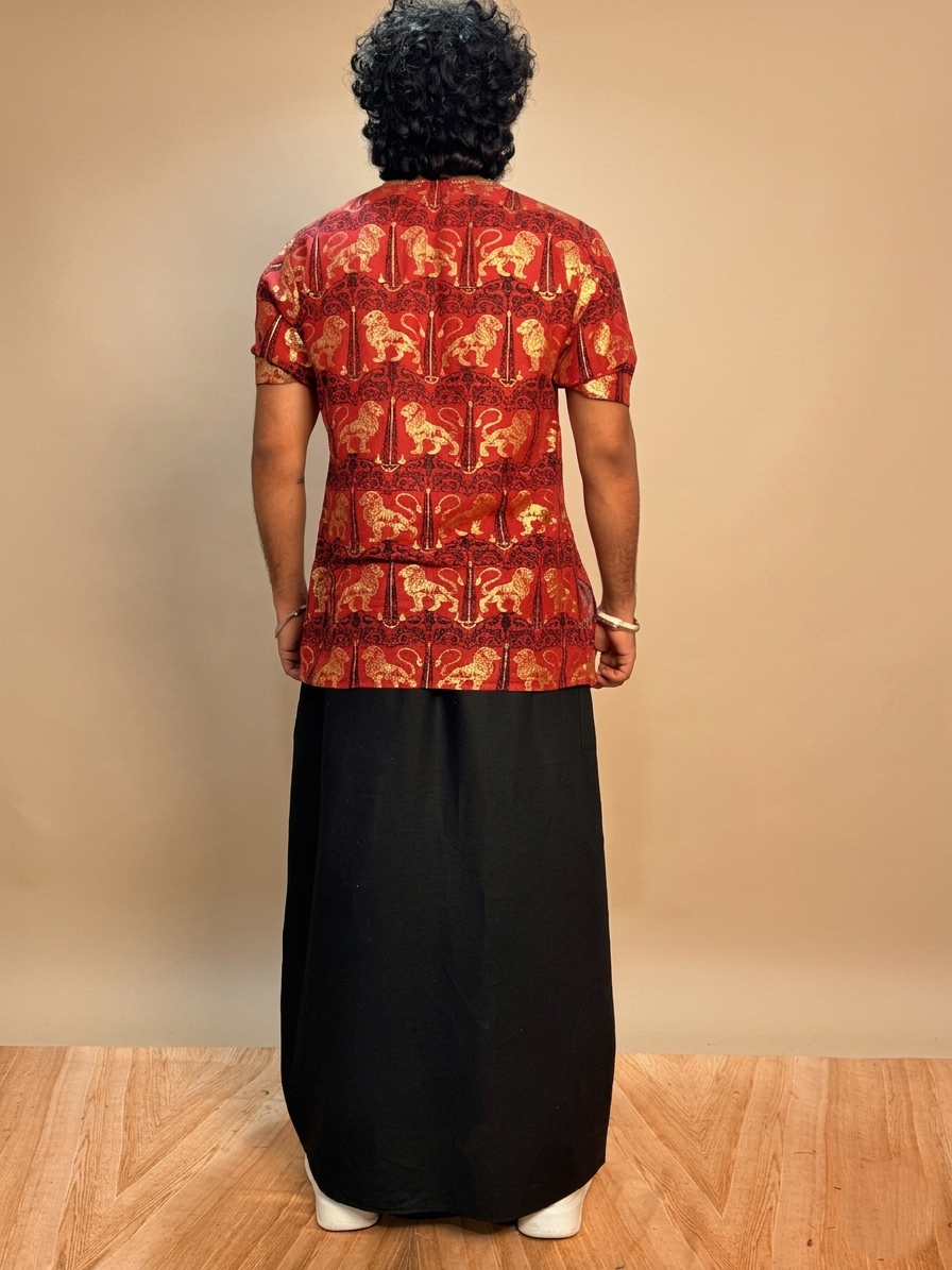 Mens Royal Foil  Lion Print Kurta