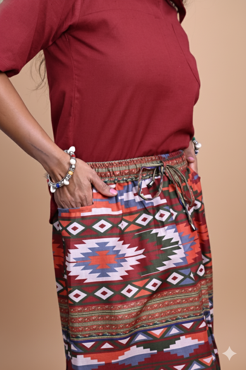 Women Rust Tribal Printed Pajamalungi