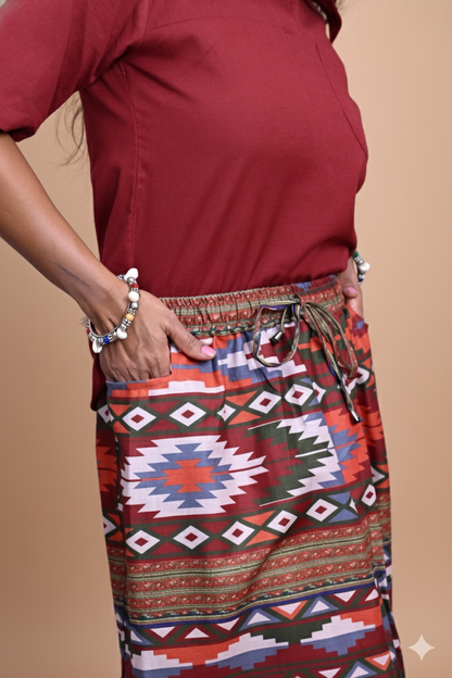 Women Rust Tribal Printed Pajamalungi