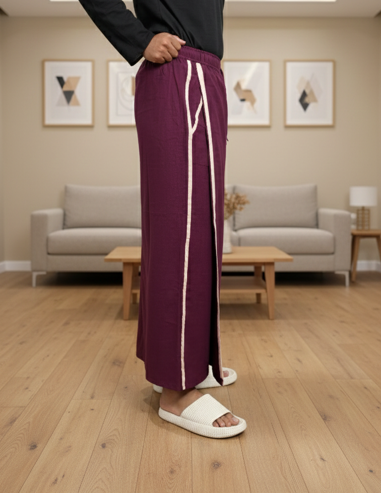 Men's Wine Color With Cream Stripe Pajamalungi