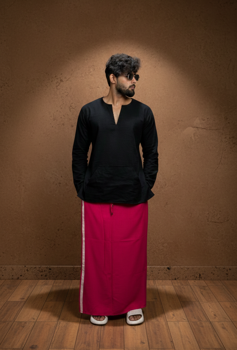 Men's Dark Pink Color With White Stripe Pajamalungi