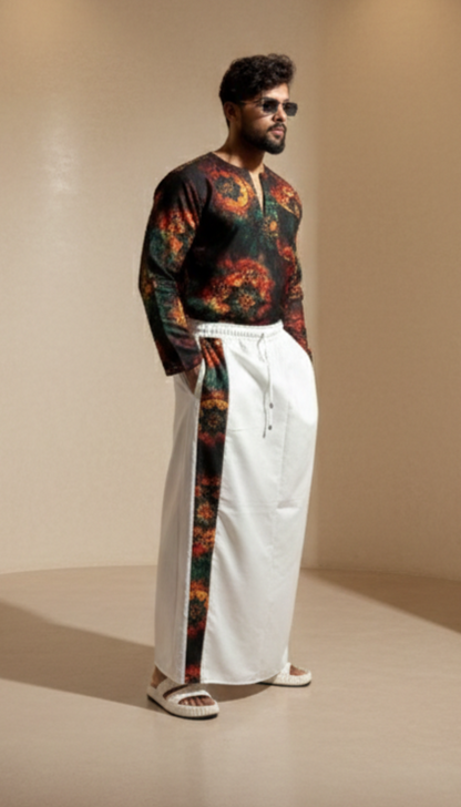 Men’s White Cotton Contrast Stripe Pajamalungi