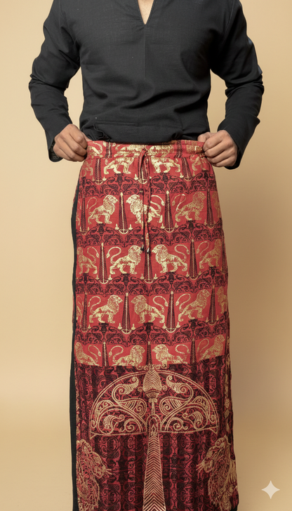 Men Red & black Stripe Lion foil print Motif Cotton Pajamalungi