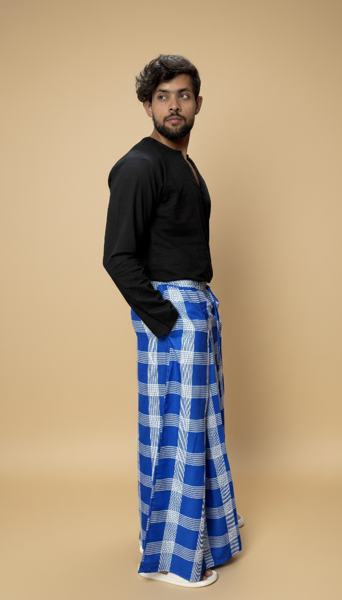 Men Checked Blue Pajamalungi