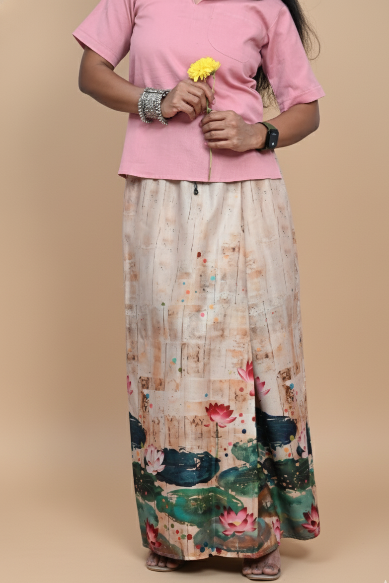 Women Lotus Pond Printed Pajamalungi